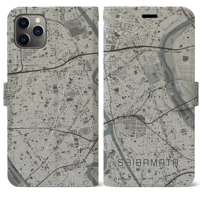 【柴又（東京都）】地図柄iPhoneケース（手帳タイプ）モノトーン・iPhone 11 Pro Max 用