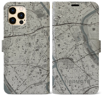 【柴又（東京都）】地図柄iPhoneケース（手帳タイプ）モノトーン・iPhone 12 Pro Max 用