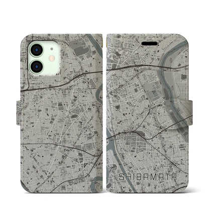 【柴又（東京都）】地図柄iPhoneケース（手帳タイプ）モノトーン・iPhone 12 mini 用