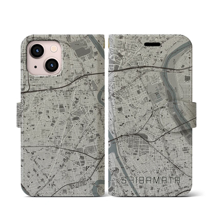 【柴又（東京都）】地図柄iPhoneケース（手帳タイプ）モノトーン・iPhone 13 mini 用