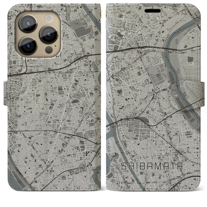 【柴又（東京都）】地図柄iPhoneケース（手帳タイプ）モノトーン・iPhone 14 Pro Max 用