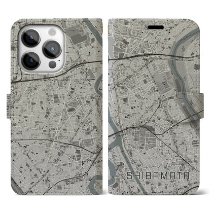 【柴又（東京都）】地図柄iPhoneケース（手帳タイプ）モノトーン・iPhone 14 Pro 用