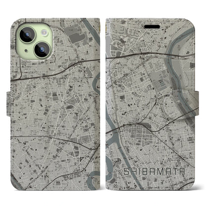 【柴又（東京都）】地図柄iPhoneケース（手帳タイプ）モノトーン・iPhone 15 用