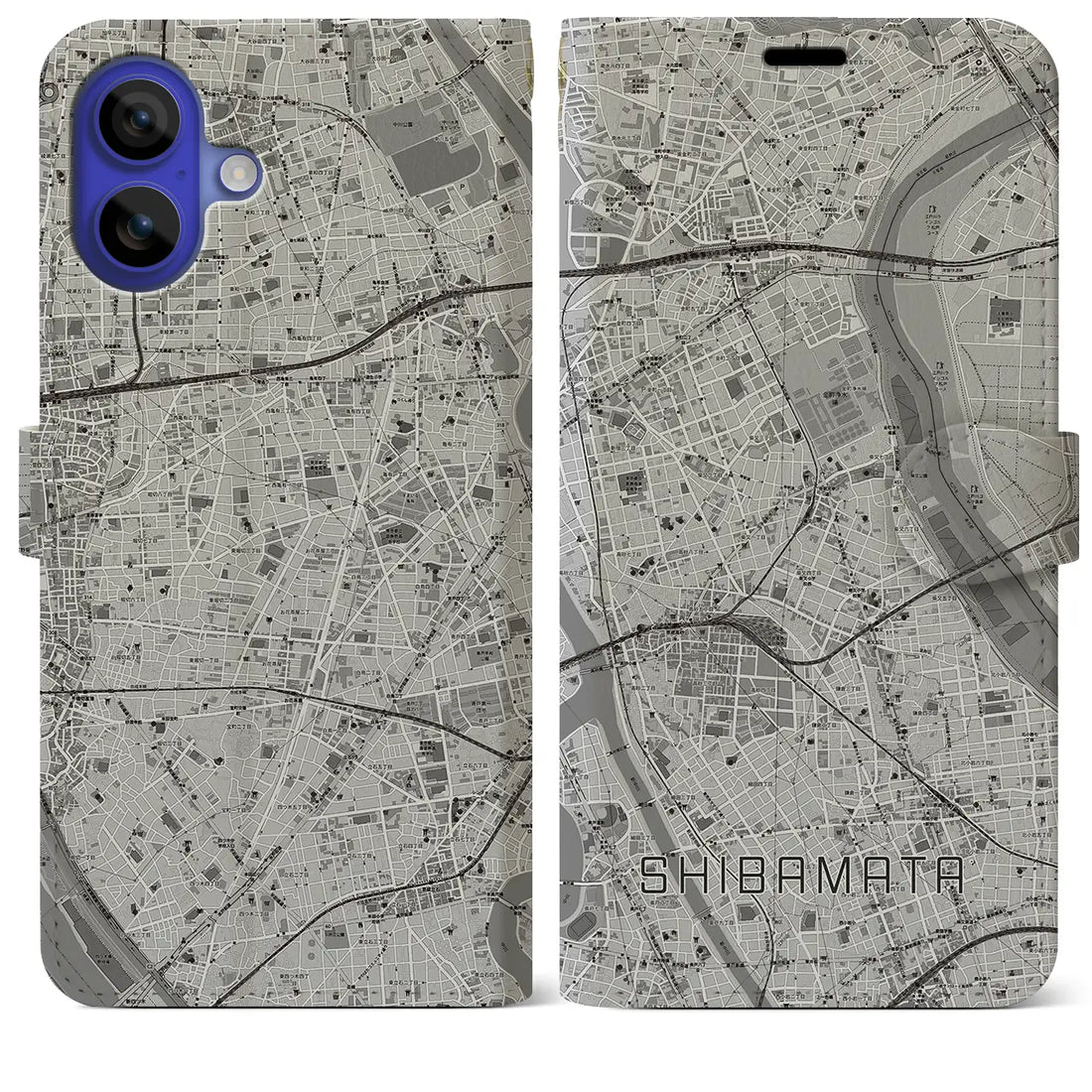 【柴又(東京都)】地図柄iPhoneケース(手帳タイプ)モノトーン・iPhone 16 Pro Max 用