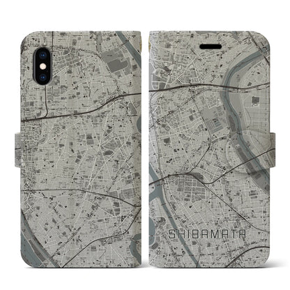 【柴又（東京都）】地図柄iPhoneケース（手帳タイプ）モノトーン・iPhone XS / X 用