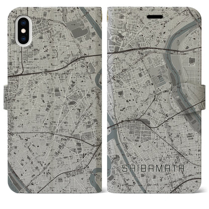 【柴又（東京都）】地図柄iPhoneケース（手帳タイプ）モノトーン・iPhone XS Max 用