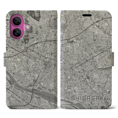 【柴崎（東京都）】地図柄iPhoneケース（手帳タイプ）モノトーン・iPhone 16 Pro 用