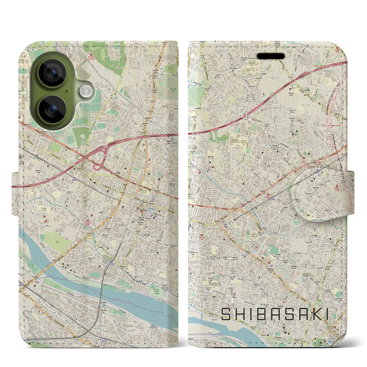 【柴崎（東京都）】地図柄iPhoneケース（手帳タイプ）