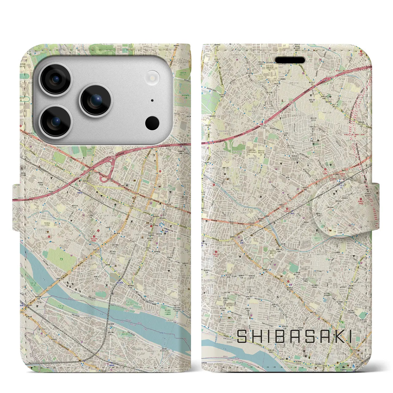 【柴崎（東京都）】地図柄iPhoneケース（手帳タイプ）