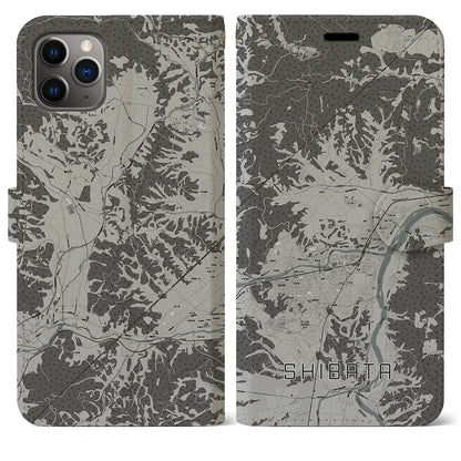 【柴田（宮城県）】地図柄iPhoneケース（手帳タイプ）モノトーン・iPhone 11 Pro Max 用