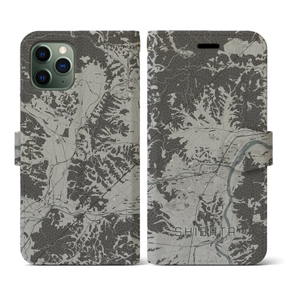 【柴田（宮城県）】地図柄iPhoneケース（手帳タイプ）モノトーン・iPhone 11 Pro 用