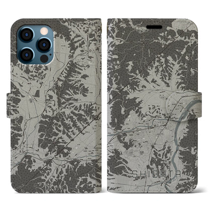 【柴田（宮城県）】地図柄iPhoneケース（手帳タイプ）モノトーン・iPhone 12 / 12 Pro 用