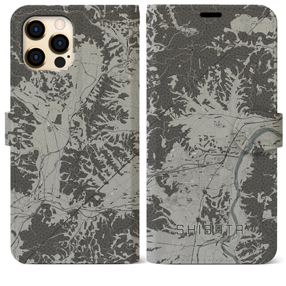 【柴田（宮城県）】地図柄iPhoneケース（手帳タイプ）モノトーン・iPhone 12 Pro Max 用