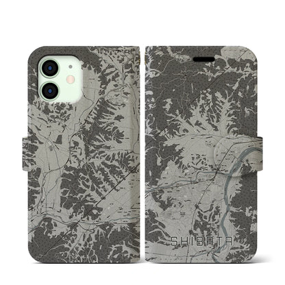 【柴田（宮城県）】地図柄iPhoneケース（手帳タイプ）モノトーン・iPhone 12 mini 用