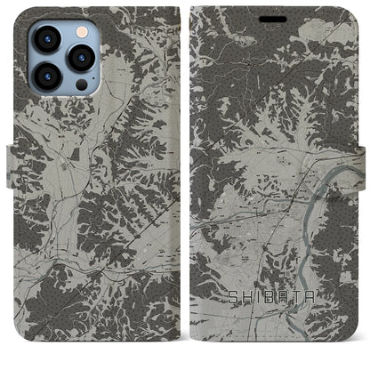 【柴田（宮城県）】地図柄iPhoneケース（手帳タイプ）モノトーン・iPhone 13 Pro Max 用