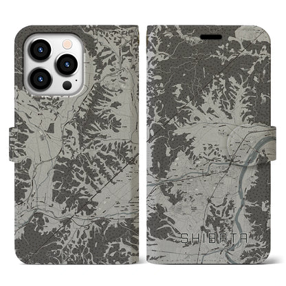 【柴田（宮城県）】地図柄iPhoneケース（手帳タイプ）モノトーン・iPhone 13 Pro 用