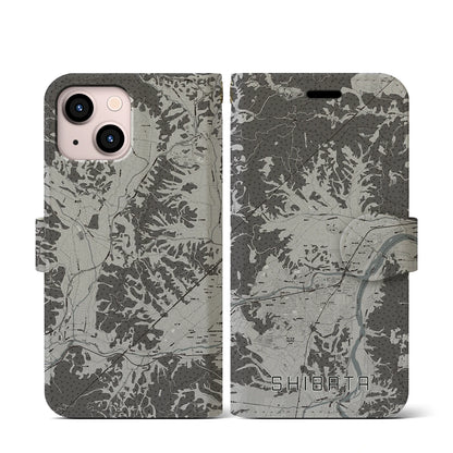 【柴田（宮城県）】地図柄iPhoneケース（手帳タイプ）モノトーン・iPhone 13 mini 用
