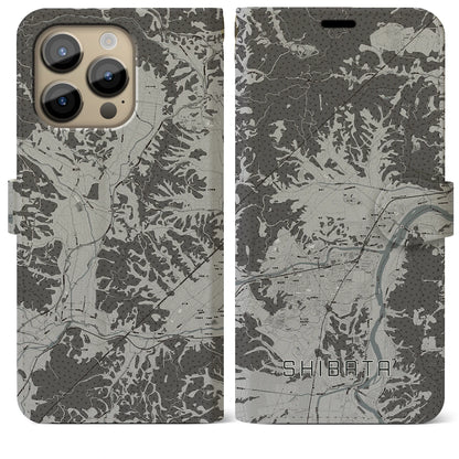 【柴田（宮城県）】地図柄iPhoneケース（手帳タイプ）モノトーン・iPhone 14 Pro Max 用