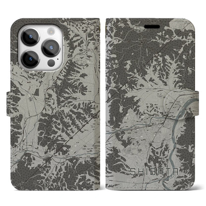 【柴田（宮城県）】地図柄iPhoneケース（手帳タイプ）モノトーン・iPhone 14 Pro 用