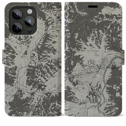 【柴田（宮城県）】地図柄iPhoneケース（手帳タイプ）モノトーン・iPhone 15 Pro Max 用