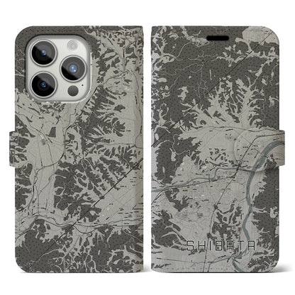 【柴田（宮城県）】地図柄iPhoneケース（手帳タイプ）モノトーン・iPhone 15 Pro 用