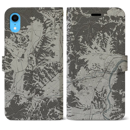 【柴田（宮城県）】地図柄iPhoneケース（手帳タイプ）モノトーン・iPhone XR 用