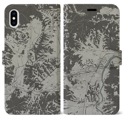 【柴田（宮城県）】地図柄iPhoneケース（手帳タイプ）モノトーン・iPhone XS Max 用