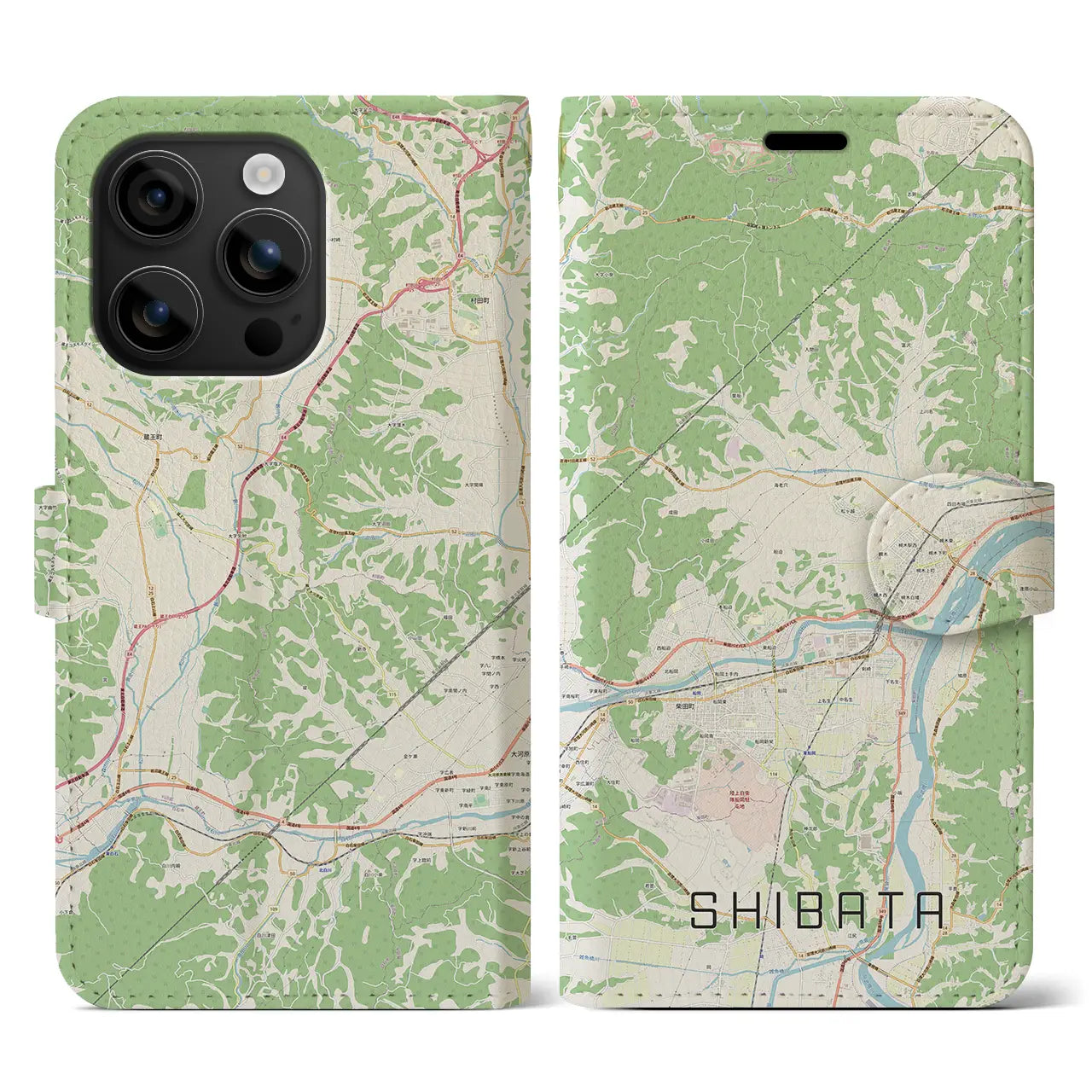 【柴田（宮城県）】地図柄iPhoneケース（手帳タイプ）ナチュラル・iPhone 16 用