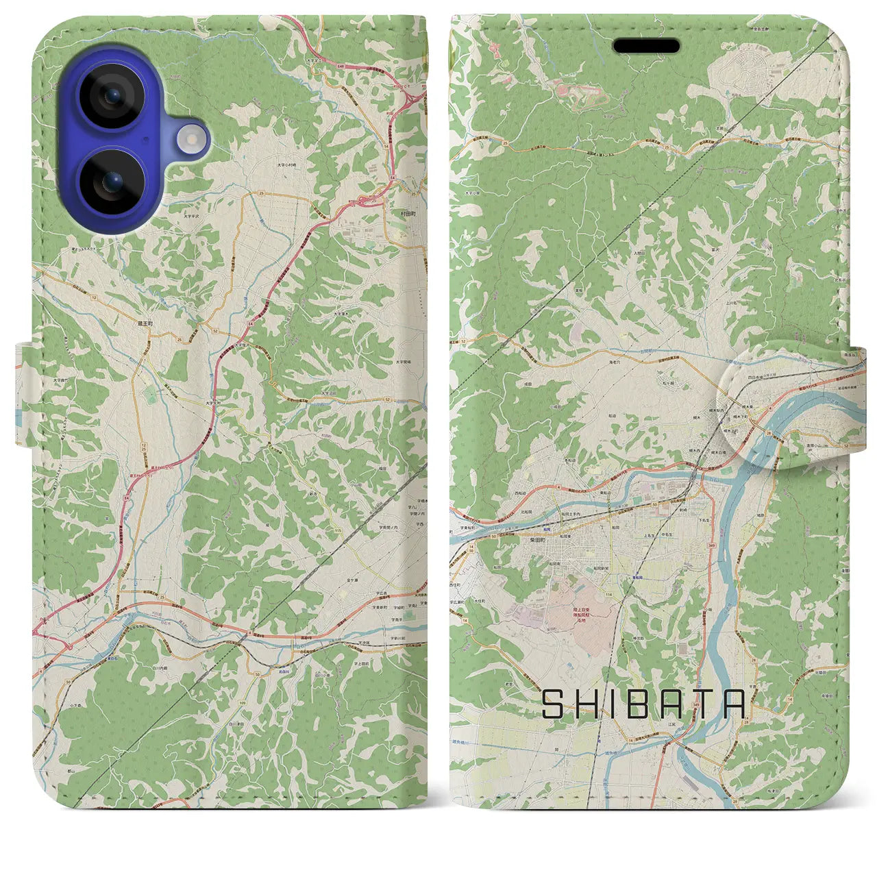 【柴田（宮城県）】地図柄iPhoneケース（手帳タイプ）ナチュラル・iPhone 16 Pro Max 用