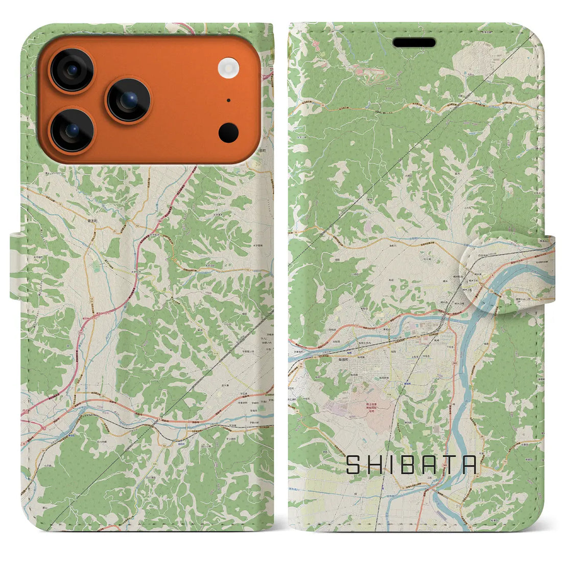 【柴田（宮城県）】地図柄iPhoneケース（手帳タイプ）モノトーン・iPhone 17 Pro Max 用