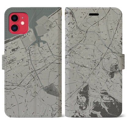 【新発田（新潟県）】地図柄iPhoneケース（手帳タイプ）モノトーン・iPhone 11 用