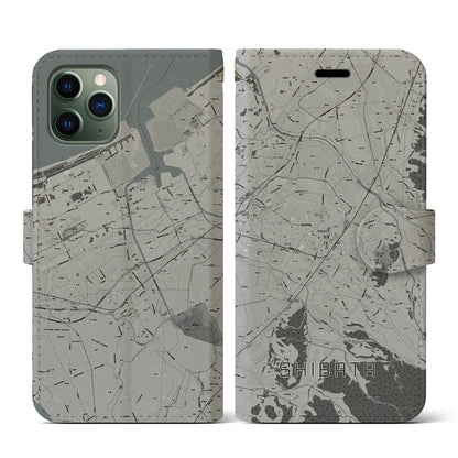 【新発田（新潟県）】地図柄iPhoneケース（手帳タイプ）モノトーン・iPhone 11 Pro 用