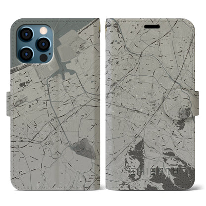 【新発田（新潟県）】地図柄iPhoneケース（手帳タイプ）モノトーン・iPhone 12 / 12 Pro 用