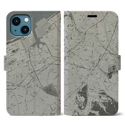 【新発田（新潟県）】地図柄iPhoneケース（手帳タイプ）モノトーン・iPhone 13 用