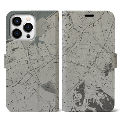 【新発田（新潟県）】地図柄iPhoneケース（手帳タイプ）モノトーン・iPhone 13 Pro 用