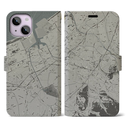 【新発田（新潟県）】地図柄iPhoneケース（手帳タイプ）モノトーン・iPhone 14 用