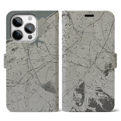 【新発田（新潟県）】地図柄iPhoneケース（手帳タイプ）モノトーン・iPhone 14 Pro 用