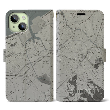 【新発田（新潟県）】地図柄iPhoneケース（手帳タイプ）モノトーン・iPhone 15 用