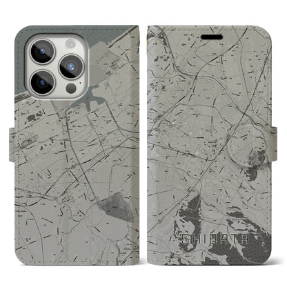 【新発田（新潟県）】地図柄iPhoneケース（手帳タイプ）モノトーン・iPhone 15 Pro 用