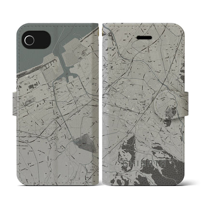 【新発田（新潟県）】地図柄iPhoneケース（手帳タイプ）モノトーン・iPhone SE（第3 / 第2世代） / 8 / 7 / 6s / 6 用