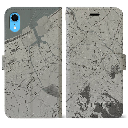 【新発田（新潟県）】地図柄iPhoneケース（手帳タイプ）モノトーン・iPhone XR 用