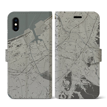 【新発田（新潟県）】地図柄iPhoneケース（手帳タイプ）モノトーン・iPhone XS / X 用