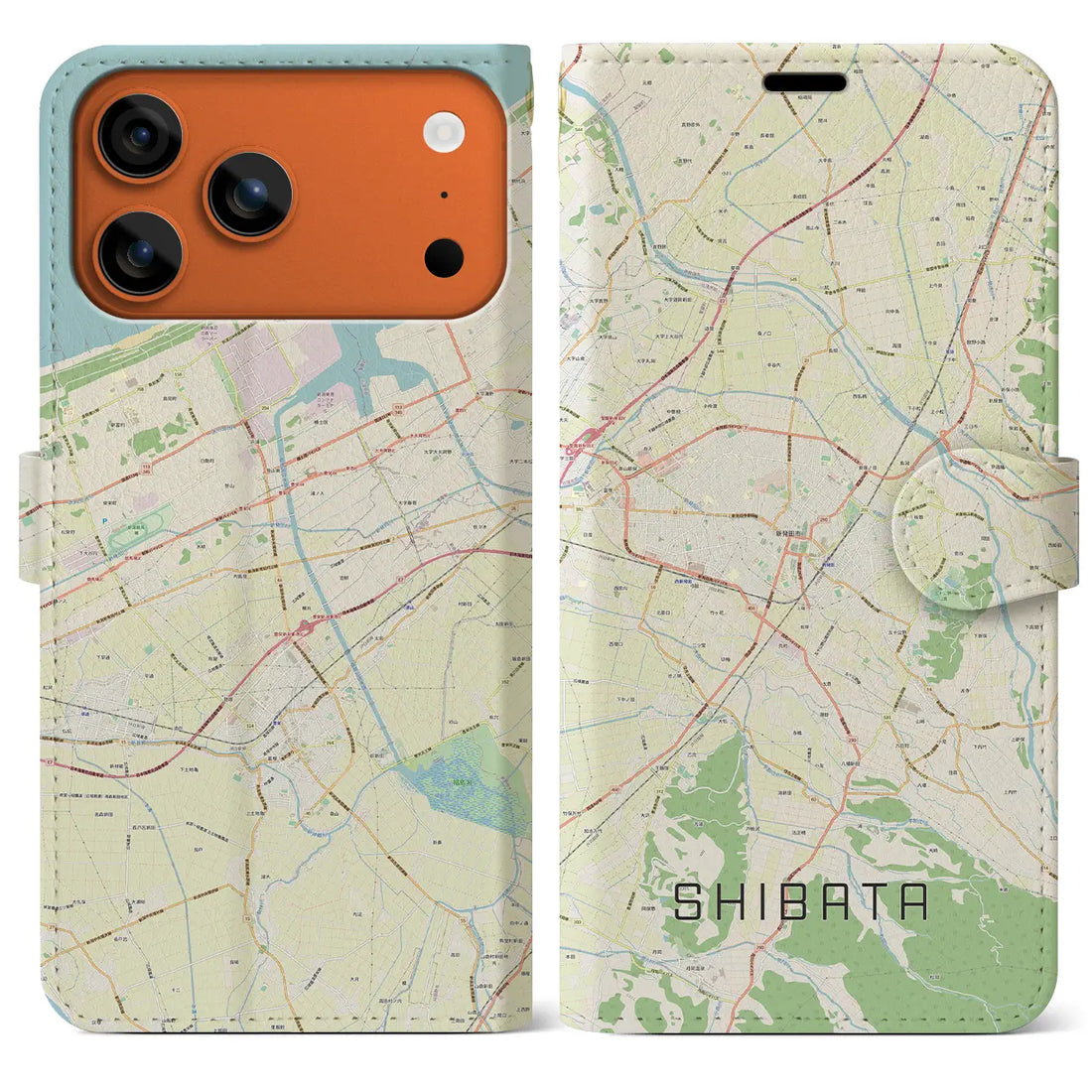 【新発田（新潟県）】地図柄iPhoneケース（手帳タイプ）モノトーン・iPhone 17 Pro Max 用
