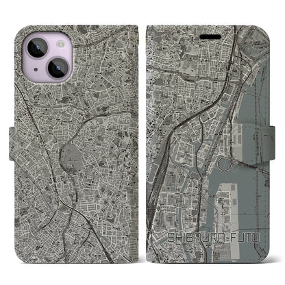 【芝浦ふ頭（東京都）】地図柄iPhoneケース（手帳タイプ）モノトーン・iPhone 14 用