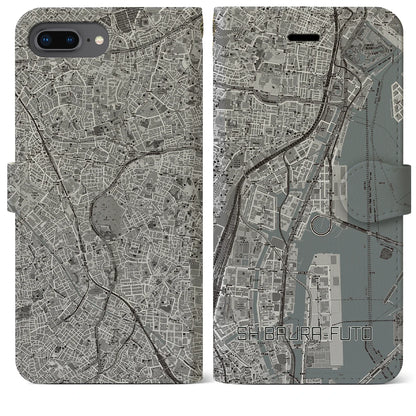 【芝浦ふ頭（東京都）】地図柄iPhoneケース（手帳タイプ）モノトーン・iPhone 8Plus /7Plus / 6sPlus / 6Plus 用