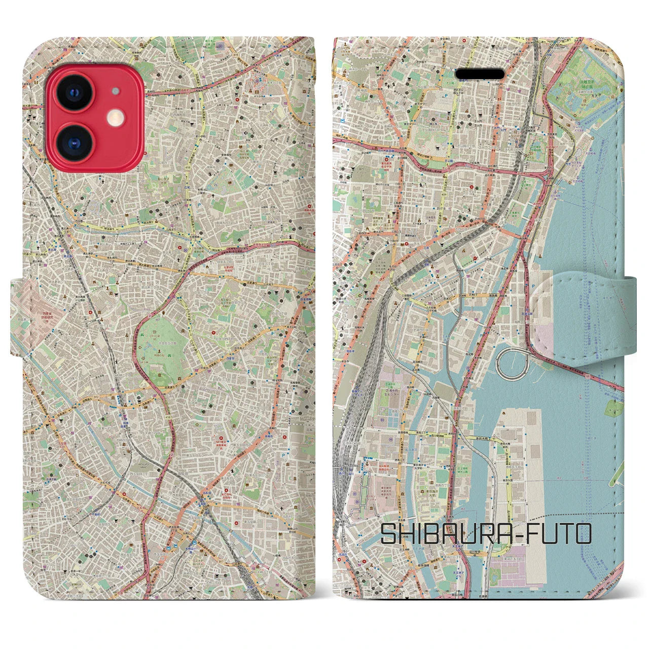 【芝浦ふ頭（東京都）】地図柄iPhoneケース（手帳タイプ）ナチュラル・iPhone 11 用