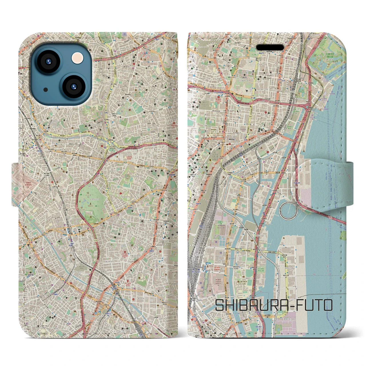 【芝浦ふ頭（東京都）】地図柄iPhoneケース（手帳タイプ）ナチュラル・iPhone 13 用