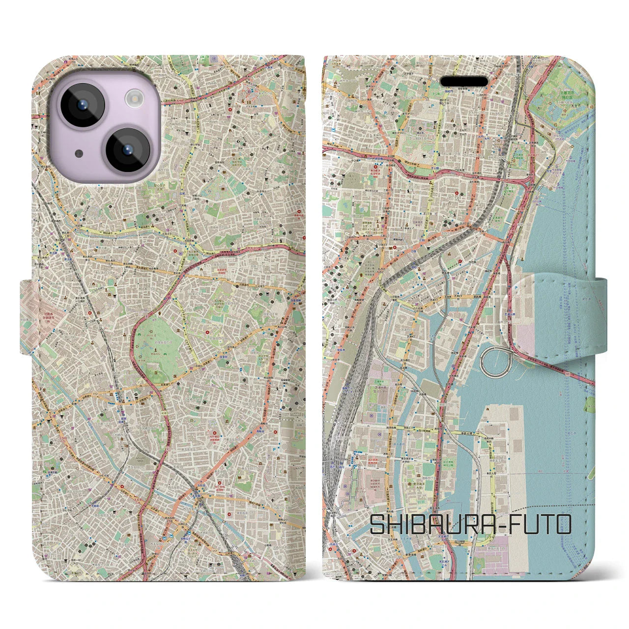 【芝浦ふ頭（東京都）】地図柄iPhoneケース（手帳タイプ）ナチュラル・iPhone 14 用