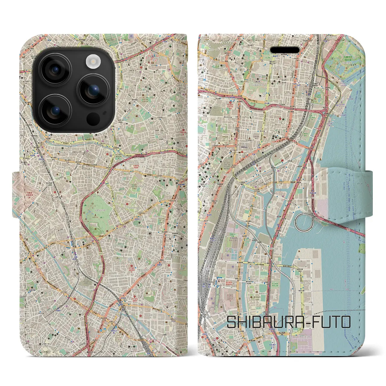 【芝浦ふ頭（東京都）】地図柄iPhoneケース（手帳タイプ）ナチュラル・iPhone 16 用