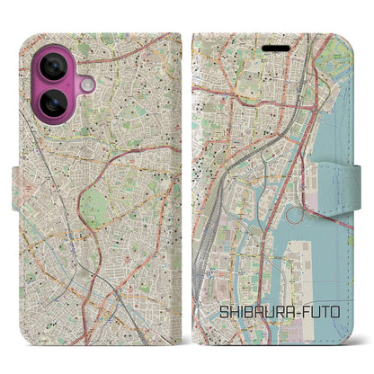 【芝浦ふ頭（東京都）】地図柄iPhoneケース（手帳タイプ）ナチュラル・iPhone 16 Pro 用